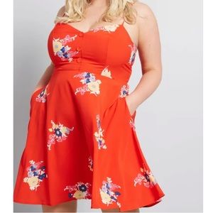 Modcloth Living Lightheadedly Red Floral Dress
